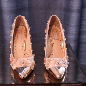 Topshop Pink Sequin Floral Gold Toe Heels 8.5